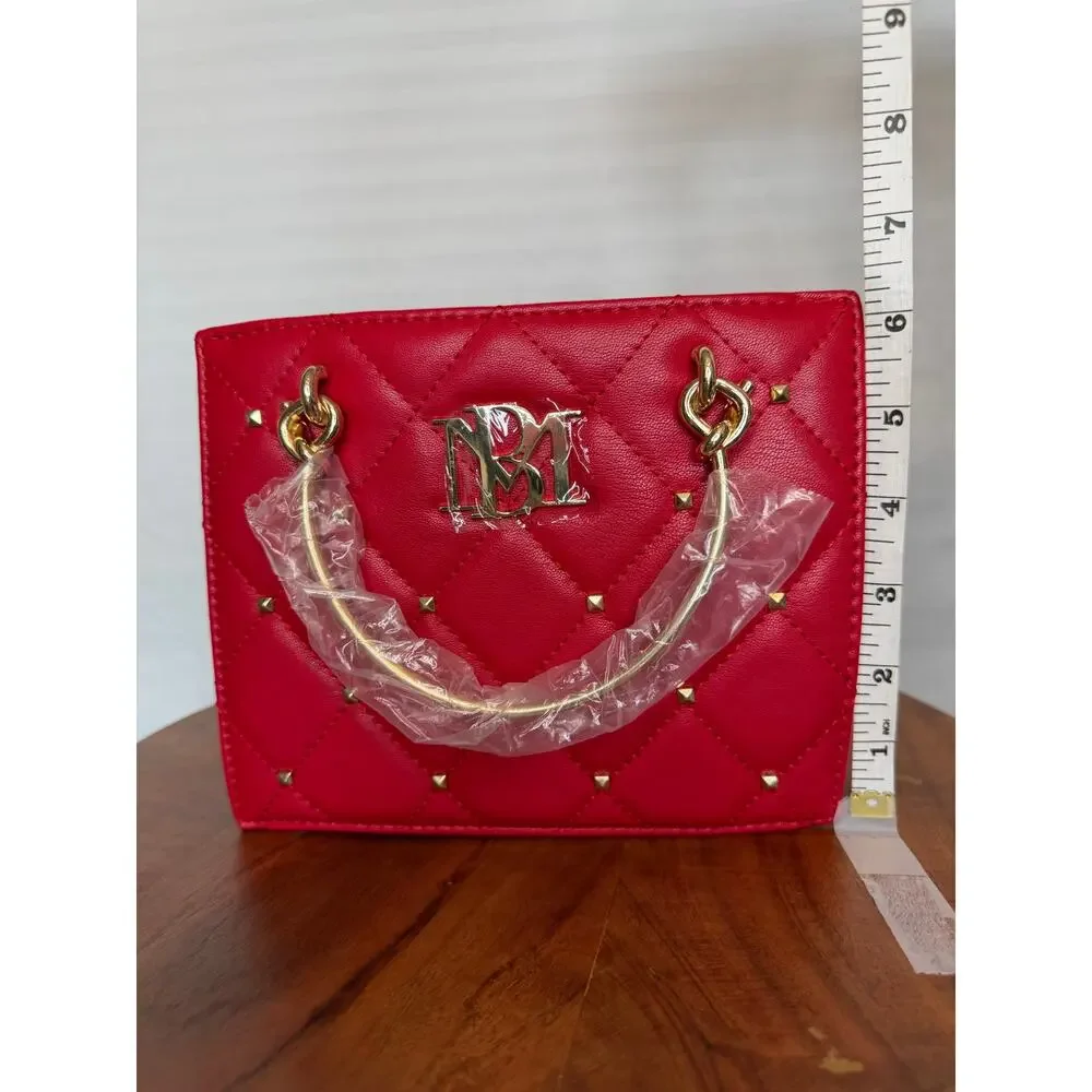 Badgley Mischka Red Quilted Studded Top Handle Satchel Crossbody NWT $129